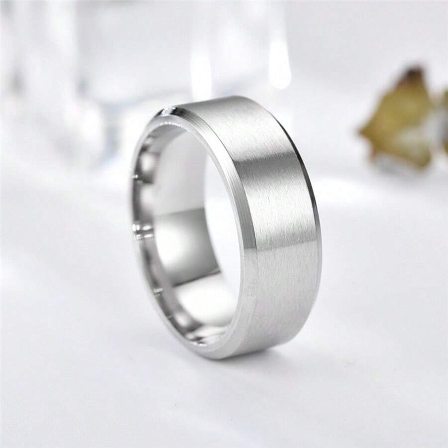 1pc Fashion Men's 8mm Wide Stainless Steel Plain Matte Ring - Silver - View 1