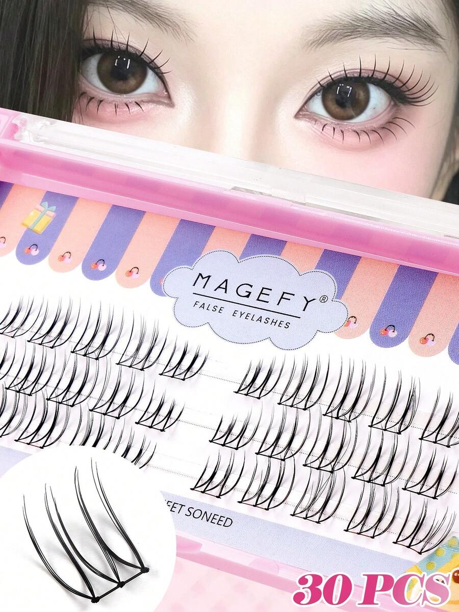 MAANGE 30片日韓風女團分段式蓬鬆假睫毛，靈動深邃自然感，纖細加長眼尾塑形，適合日常與約會妝容，新手易DIY佩戴，平價美妝好物，送給美妝愛好者的貼心禮物