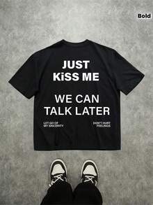 Camiseta negra para hombre con divertidos esloganes – con llamativos textos como Bécame y Podemos Hablarás Tarde, estilo casual de cuello redondo, con un diseño de impresión de al - Negro - Ver 2