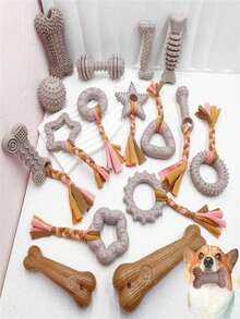 4pcs Different Shaped Dog Chew Toy Set, Suitable For Puppies, Cute Pink Puppy Toys, Puppy Teething Toys, Soft Interactive Chew Toys, Suitable For Small Dogs - Grey - View 2