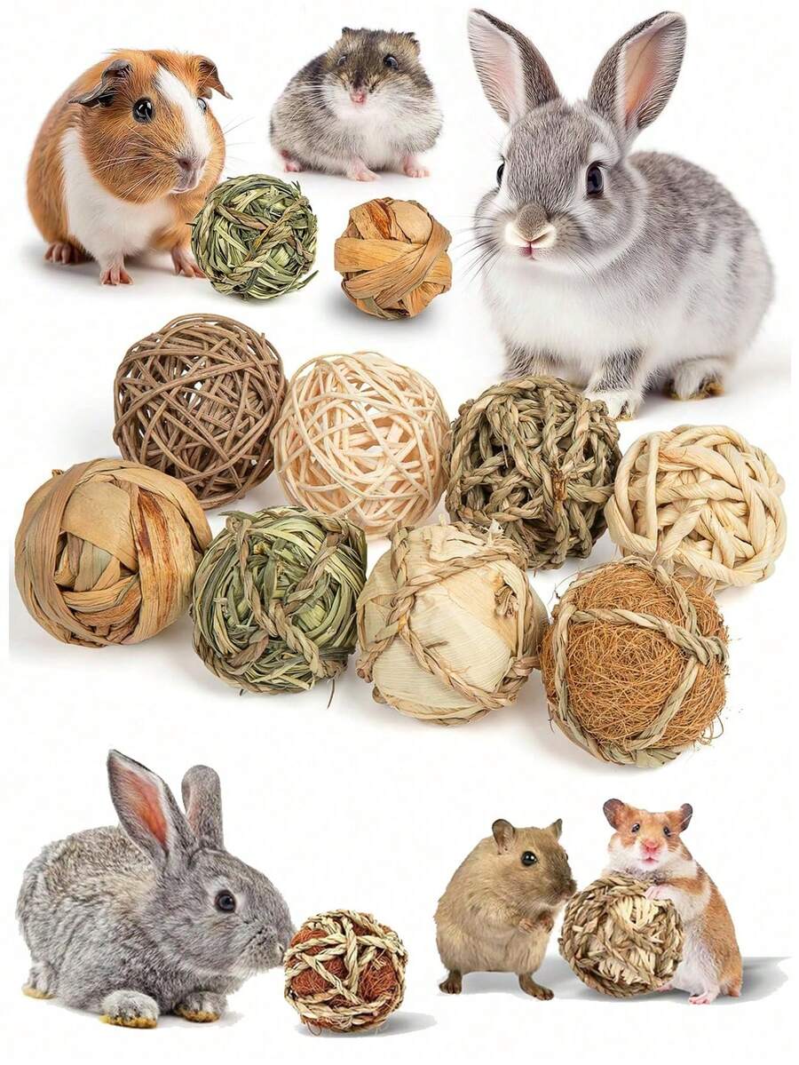 Happy Little Pet Piece Hand-Woven Rattan Ball Chew Toy, Suitable For Rabbits And Hamsters To Chew, Suitable For Small Pets To Chew, Grind Teeth And Relieve Boredom, Birthday Gift, Valentine's Day Small Animal Gift, Random Color