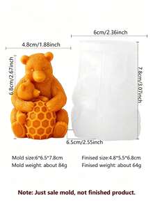 Hugging Bear Honey Jar Silicone Mold, 3D Mother & Baby Bear Designs, 3 Styles: Honeycomb Jar, Hugging Honeycomb, Honeycomb Barrel Bear, Soft Silicone Easy Release & Durable, For DIY Aromatherapy Candles, Handmade Soaps, Plaster Ornaments, Cute Rounded Finished Shapes, DIY Gifts & Desktop Decor - Hug Bear & Honey Pot - View 6