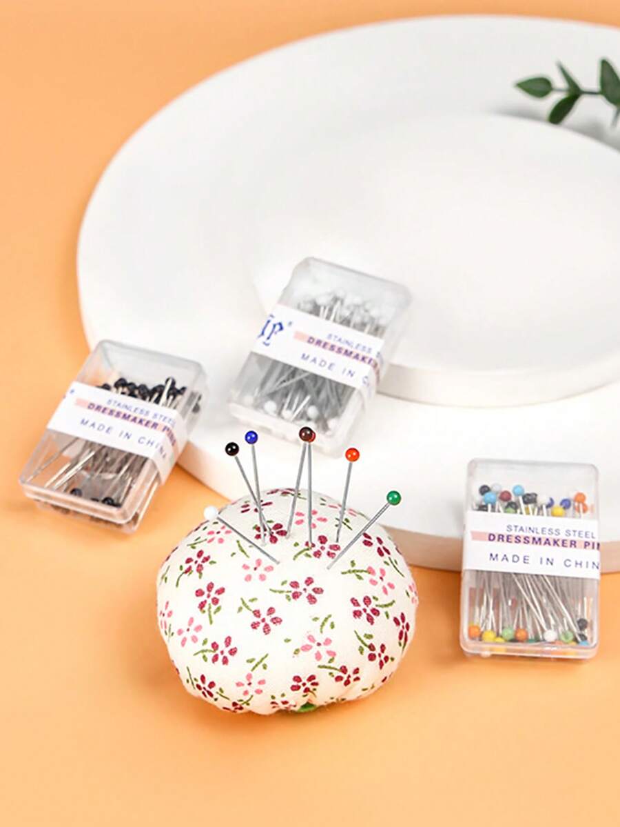 3 Colors Available Boxed Round Tip Stainless Steel Positioning Pins, Black White Mixed Color Round Tip Pins, Clothing Cutting Table Fabric Fixing Handmade Patchwork DIY Sewing Marking Shaping Small Tools - Multicolor - View 1