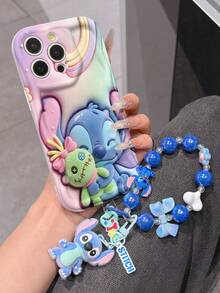 Disney Has Authorized, Phone Case - Chain Set, The Stitch Lilo & Stitch 3D Phone Case Plus A Silicone 3D Stitch Bracelet With Metallic Ring Removable Bracelet, Stitch And Angel Pattern, Compatible With Iphone17/16/15/14/13/12/11/XS/XR/X Plus Pro Max, A Stylish Cartoon Phone Case, The Perfect Gift Choice, Phone Protection, Durable Phone Cover, Great Gift For Friends And Family. - 白色 - 查看 4