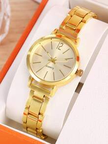 1pc Gold Diamond Watch With 5pcs Fashion Accessories Set, Versatile For Daily Wear, Suitable For Holiday Parties And Various Occasions - Gold - View 9