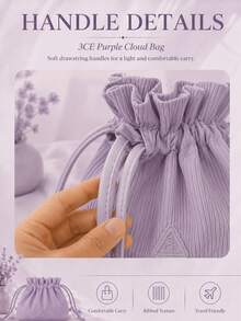 3CE Purple Cloud Bag, Vertical Ribbed Soft Fabric, Drawstring Closure Design, Large Capacity, Portable And Fits In Large Bags, Daily Storage - Purple - View 7