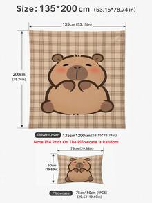 2/3pcs Bedding Set, Cute Capybara Pattern Duvet Cover Set, Soft & Breathable, Suitable For All Seasons, Christmas Decor & Gift, Available In Twin, Full, Queen, King Size, Simple Home Textile, Machine Washable, Autumn Decor, 1 Duvet Cover + 1/2 Pillow Sham (Filler Not Included) - Rust Brown - View 12