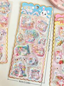 Cute Rabbit Water-Filled Shaker Stickers, Cartoon Rabbit Glitter Liquid Sand Decals, Aesthetic Scrapbooking Diary Card Making, Children's Reward Stationery - Color - View 2