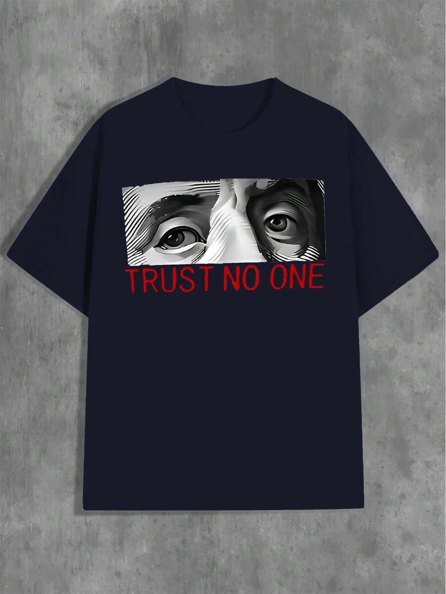 Camiseta estampada TRUST MO OME, camiseta para hombre, camiseta de manga corta informal de verano - Azul Marino - Ver 1