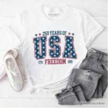 White T-Shirt For Toddlers With Patriotic 4th Of July Print, Casual, Short Sleeve, , Kindergarten Graduation, 4th Of July Girls, Children's Items, Clothing - 黑與白 - 查看 1