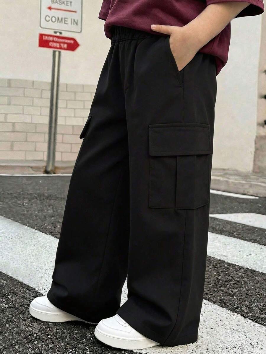 1件装 男童美式休闲街头风多口袋运动户外裤 - 黑色 - 查看 1
