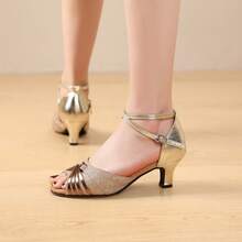Women's Latin Dance Shoes, Golden Glitter Strap With Buckle Closure, Heel Height: 2.17 Inch - Gold - View 3