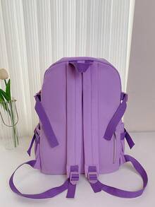 Fashionable Large Capacity Double Backpack With Multiple Pockets, Comes With Bear Pendant, Travel Hiking Dopamine Double Backpack - Purple - View 3