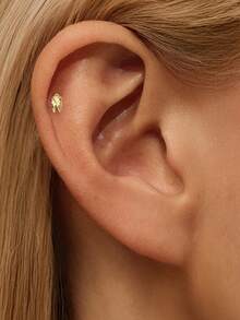 EleRunis 1PC 925 Sterling Silver Tiny Chunky Cicada Stud Flat Back Conch Tragus Cartilage Helix Threaded Piercing Fine Jewelry For Daily Wear Party - Gold - View 3