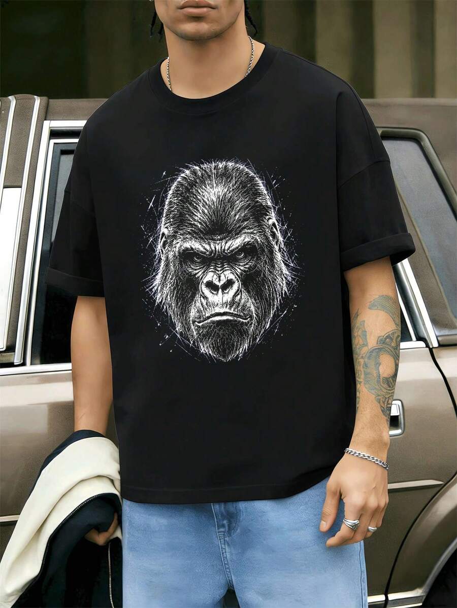 Men Plus Size T-Shirts - Black - View 1