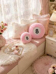 Cojín de peluche rosa con diseño de bola de billar, cojín decorativo redondo de pelo largo suave con número 8, cojín de sofá de peluche amigable con la piel, adecuado para sofá, dormitorio y decoración del hogar, regalo creativo con tema de billar, regalo para entusiastas del billar, idea de decoración del hogar & regalo - Multicolor - Ver 3