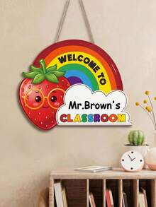 1pc Personalized Cute Fruit Rainbow Wooden Door Hanger, Custom Text,Welcome Classroom Sign, Back To School Teacher Appreciation Gift ,Colorful Classroom Wall Decor For New School Term - Multicolor - View 7