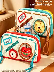 1PCTs PJ Cute Ins Style Japanese Food Hook And Loop Pencil Case, High Contrast Color Multifunctional Office Stationery, Suitable , First Day Of School - Multicolor - View 2