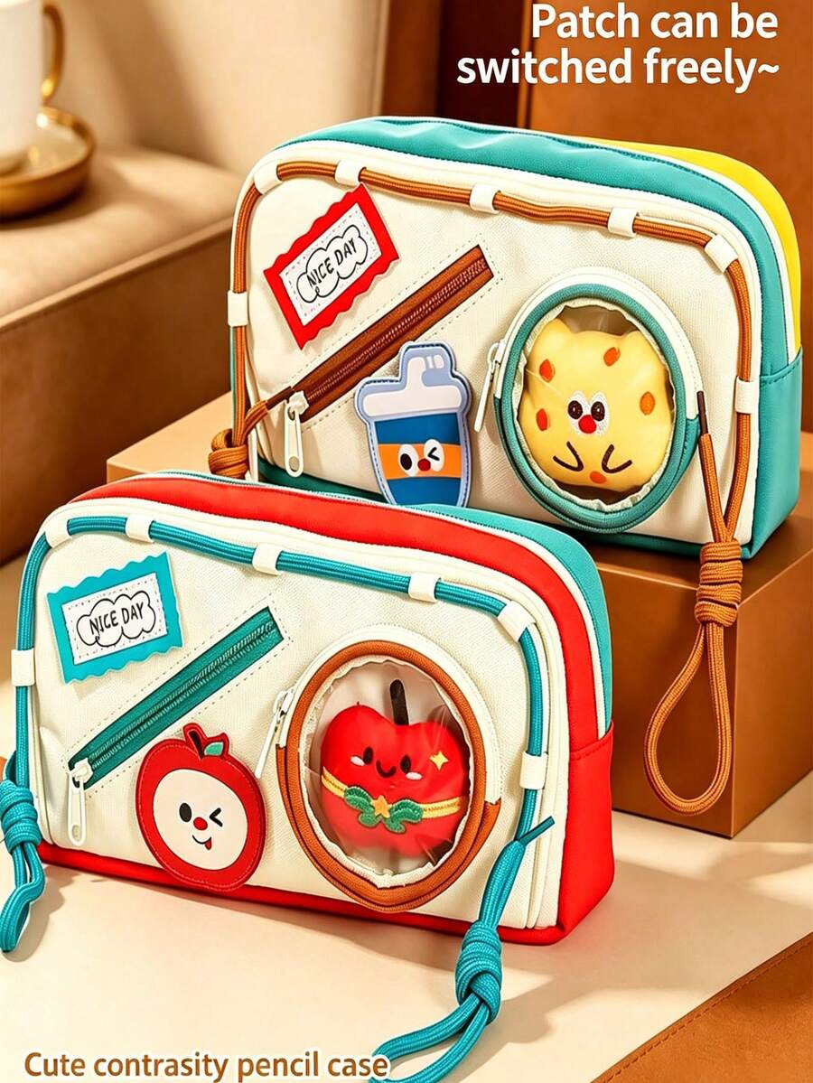1PCTs PJ Cute Ins Style Japanese Food Hook And Loop Pencil Case, High Contrast Color Multifunctional Office Stationery, Suitable , First Day Of School