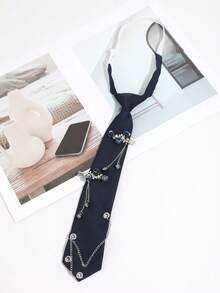 1pc Women's Fashion Solid Color Rhinestone Flower Decor Elegant Tie, Suitable For Party, School, Travel, Date, Shirt Matching - Multicolor - View 13