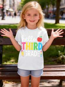 Camiseta de Secado Rápido para Niños - Diseño Estudiantil "Hola Tercer Grado, Regreso a Clases" - Apta para Niños y Niñas - Camiseta Ligera de Manga Corta para Verano, Ideal para Playa, Depo - Blanco - Ver 3