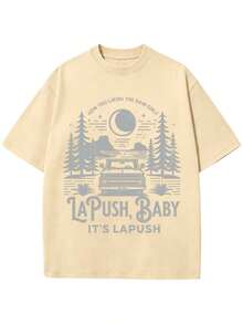 Women's New Summer Cotton T-Shirt, Vintage Washed Forest Landscape Print, Breathable Men's T-Shirt For Casual Everyday Couple Outfits - 杏色 - 查看 2
