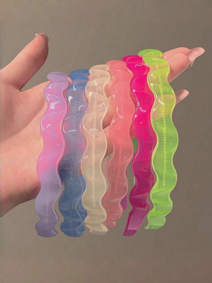 1/5pcs Random Candy Color Wavy Hair Hoop, Non-Slip Toothed Headband, Minimalist Style Daily Hair Accessory, Cute Hair Hoop, Suitable For Parties - Multicolor - View 1