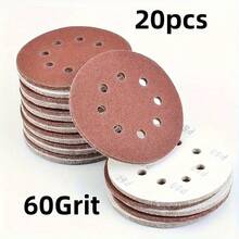 20/50pcs 5 Inch 8-Hole Hook & Loop Sanding Discs - Grit 60/80/120/150/180/240/320/400/600 - Perfect For Random Orbit Sanders! - Red - View 30