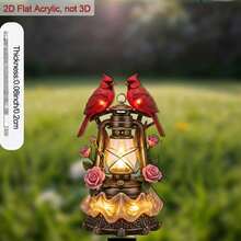 [2D Flat] 1pc/3pcs 2D Flat Acrylic Garden Stakes, Featuring Red Bird And Lantern Design, With Base, Easy To Insert, Perfect For Rustic Style Outdoor Decor, Suitable For Yard, Patio - B - View 1