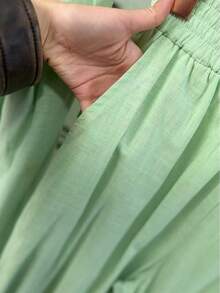 Linen Shirt And Pants Set (2 Pieces), Lined With Elastic. - 綠色 - 查看 3