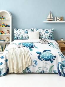 Set Sprei Motif Penyu Laut 3 Buah (1 Selimut + 2 Sarung Bantal, Isi Selimut Tidak Termasuk), Set Sprei Serat Poliester Lembut, Dapat Dicuci Sepanjang Musim, Ukuran Tersedia: Ekstra Besar, Besar, Double Standar, Twin. Cocok Untuk Kamar Tidur, Kamar Tamu, Asrama Sekolah, Hotel Sepanjang Musim, Hadiah Untuk Orang Tua, Teman - MultiWarna - View 2