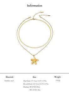 1 pieza Collar colgante elegante de lujo de acero inoxidable chapado en oro de 18K con diseño floral 3D de doble capa apilada, hipoalergénico, adecuado para el uso diario de mujeres, citas, moda versátil y opción de regalo - Dorado - Ver 7