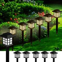 2入組與6入組 LED 太陽能花園燈，塑膠戶外燈籠式路徑照明燈，600mAh 鎳電池供電，簡易安裝，適用於走道、庭院與社區裝飾－白光、暖光與彩色光 - Small House - 查看 1