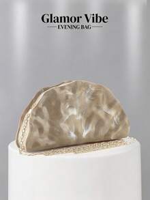 Vintage Metal Fan-Shaped Design Evening Clutch, Gold Formal Occasion, Party, Ball Unique Style Shoulder Bag For Women - Champagne - View 1