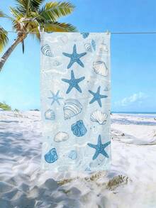 1PC Bohemian Style Light Blue Starfish Conch Seashell Pattern Large Microfiber Beach Towel, Quick Dry Soft Skin-Friendly Wear-Resistant Beach Towels For Swimming Outdoor Beach Vacation Travel Supplies, Father's Day Gift - Multicolor - View 8