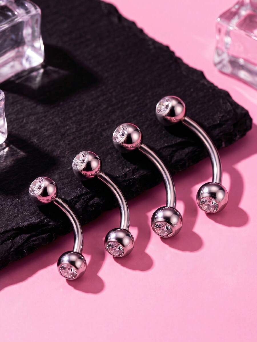 14G 316L Stainless Steel Belly Button Rings Belly Rings Piercing Jewelry,Short Navel Piercing Jewelry Belly Piercing Jewelry Curved Barbell - Silver - View 1