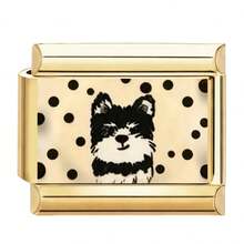 1PC Gold Tone Stainless Steel Italian Charms, Cartoon Pet Print Charms (Cat/Dog/Rabbit/Fox), Cute Animal Photo Print DIY Jewelry Supplies - Slogan Letter Module - View 3