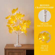 Pre-Installed White Birch Tree Lamp With Artificial Golden Ginkgo Leaves, USB And Battery Powered LED Desktop Night Light, Autumn Aesthetic Decorative Table Lamp For Bedroom, Wedding, Thanksgiving, Christmas Home Tabletop Centerpiece And Women's Birthday Gift - Warm white light - View 7