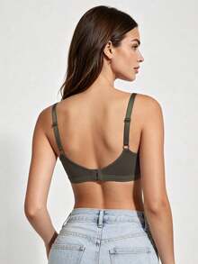 1pc Women's Comfortable Wireless Soft Cup Seamless Solid Color Bra - Army Green - View 6