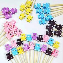 Creative Colorful Bear-Shaped Fruit Picks & Cocktail Picks, Bamboo Food Picks, Suitable For Parties - Multicolor - View 1