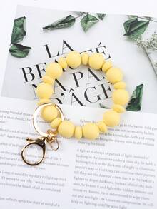 Solid Color Silicone Bead Wristlet Keychain Simple Matte Beaded Wrist Bracelet Key Ring Women Minimalist Bag Purse Car Key Holder Fashion Daily Gift - Abacus - View 11