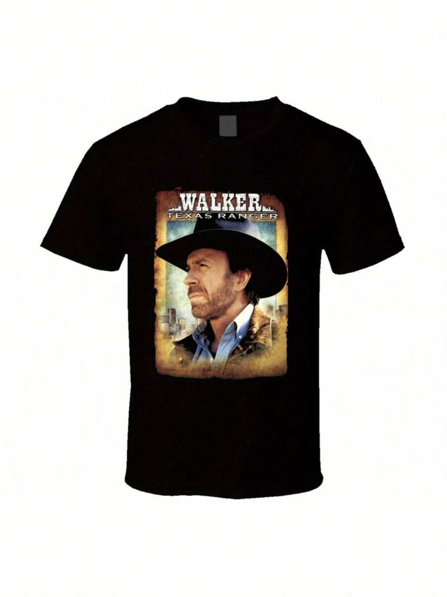 sión Walker, Texas Ranger | Cómodo, transpirable, cuello redondo, patrón geométrico, estilo casual y deportivo, perfecto para ejercicio y fiestas. Tops holgados y cómodos para el verano. - Negro - Ver 1