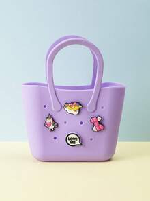 Children Silicone Solid Color Flower Hollow DIY Detachable Handbag Mini Rubber Tote Bag Small Rubber Beach Bag For Kids(Random Pattern) - Multicolor - View 12