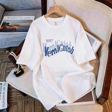 Camiseta de Verano para Mujer, de Algodón Puro, Transpirable, de Manga Corta, Versátil, con Estampado de Patrón Inglés, Estilo Coreano, Casual y a la Moda - Camiseta de manga corta VeemIGntoh (2) Blanca - Ver 1
