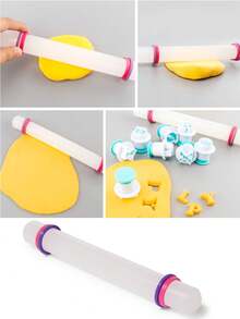 1pc/8pcs/10pcs Plastic Rolling Pin With Guide Ring, Wilton Large Soft Candy Rolling Pin, Non-Stick Dough Roller For Home Use, Ideal Soft Candy Roller, Flour Stick, Bread And Dough Kneading Kitchen Tool, Marshmallow Cake Decoration Manual Tool, Sugar Craft Soft Candy Frosting Smoothing Rolling Pin Trimmer Embossing Flower Scissors Shaping Accessory Set, Multi-Functional, Perfect For DIY, Perfect For Cookie Dough, Pie Crust, Sugar Craft, Soft Candy, Marzipan, Cupcakes And Even Craft Clay, Easy For Professionals And Beginners To Use - Multicolor - View 5