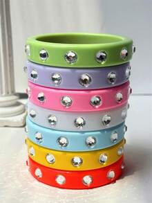 Pulsera de resina con strass de colores estilo Harajuku creativo Y2K, nuevo estilo primavera/verano, adecuada para fiestas, vacaciones, festivales de música - Multicolor - Ver 2