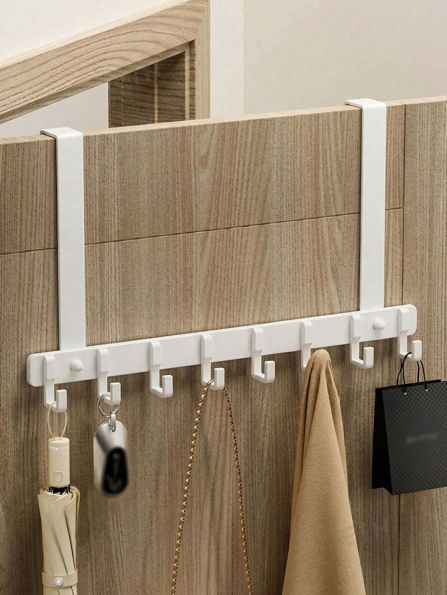 Crochets de porte robustes - Porte-manteau mural en aluminium spatial sans perçage; Idéal pour le rangement derrière les portes dans les salles de bain, les chambres et les placards; Crochets organisateurs sans clous pour les manteaux, les chapeaux, les serviettes, les parapluies et les sacs. - Blanc - Voir 1