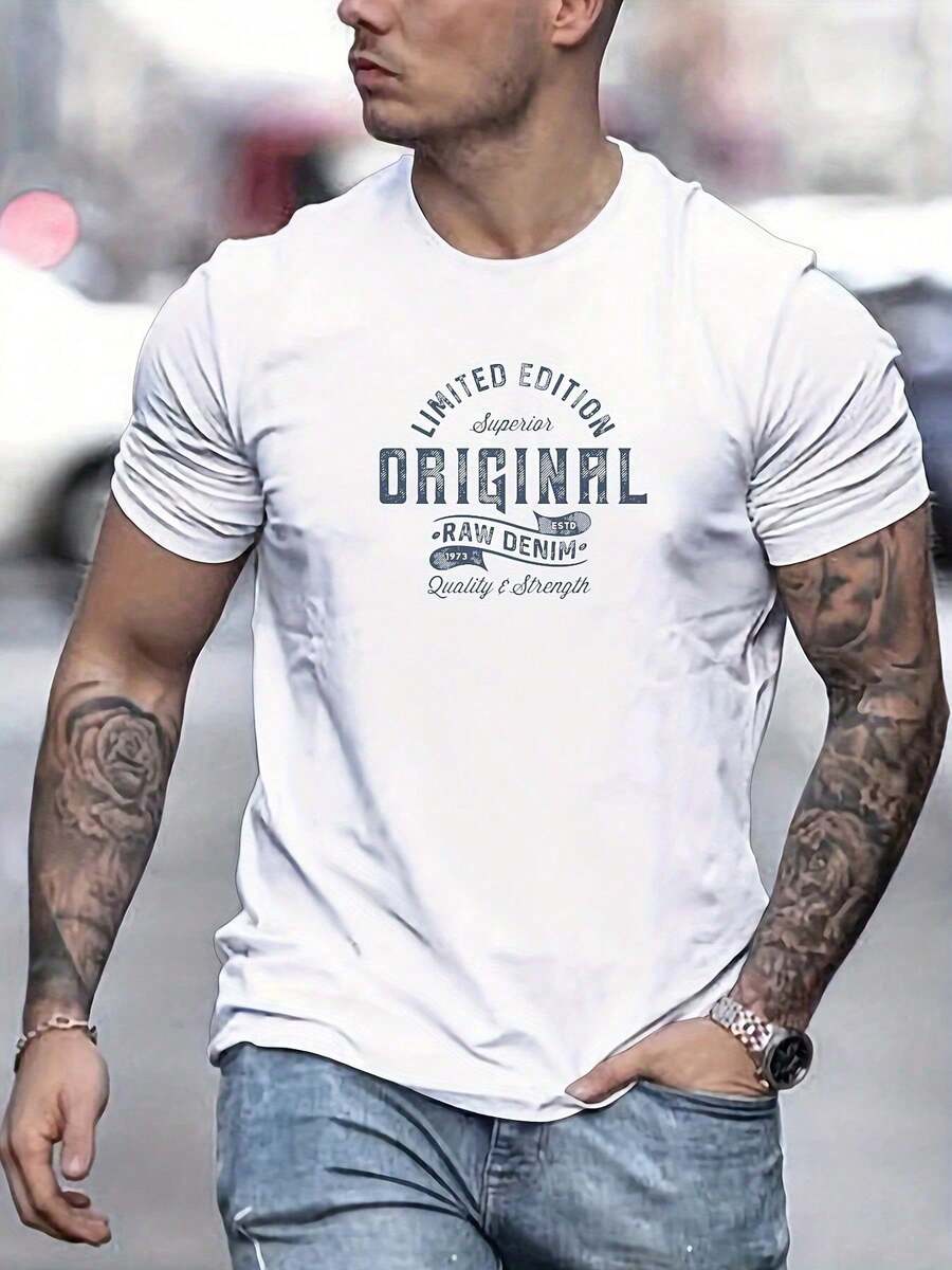 Men's T-Shirt - 100% Cotton, Crew Neck, Slightly Stretchy, Solid Color, Slim Fit, Knit Fabric, Casual Summer T-Shirt, Unique Design, 180 G/M², Men's T-Shirt - 白色 - 查看 1
