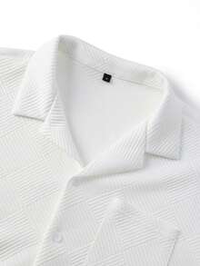 Men's Summer Fashion Classic Jacquard Loose Fit Short Sleeve Shirt, Suitable For Business Commute And Casual Wear - White - View 9