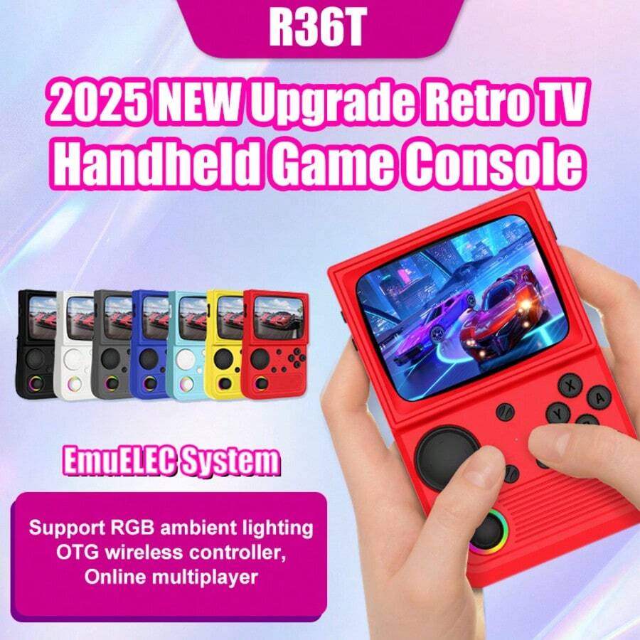 Konsol Game Genggam Retro AISLPC R36T Baru, Sistem Emuelec 3,5 Inci, 64G 18000+ Game, Mendukung Multiplayer Online Wifi 2 Pemain